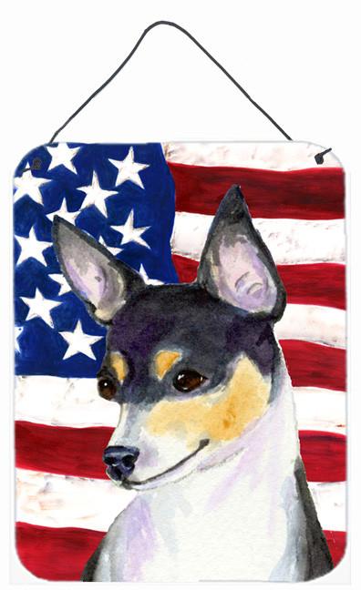 USA American Flag with Fox Terrier Aluminium Metal Wall or Door Hanging Prints by Caroline's Treasures