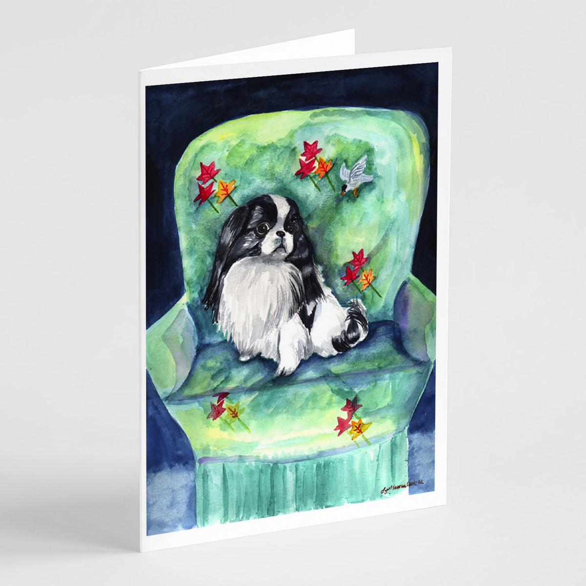 Buy this Japanese Chin in Momma&#39;s Chair Greeting Cards and Envelopes Pack of 8