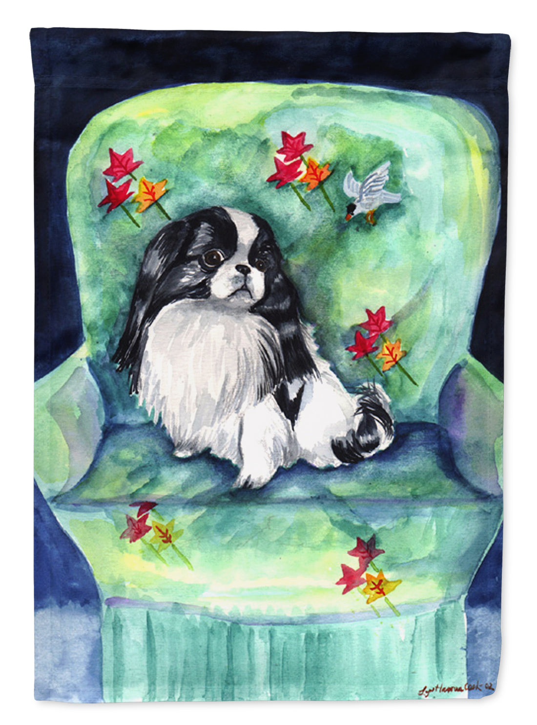 Japanese Chin in Momma&#39;s Chair Flag Garden Size