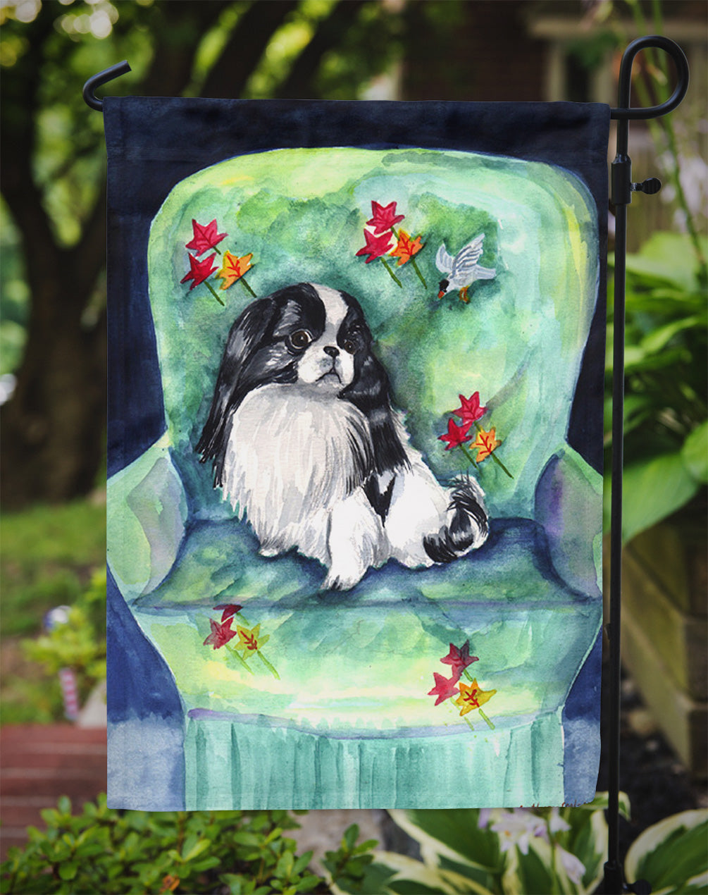 Japanese Chin in Momma's Chair Flag Garden Size.