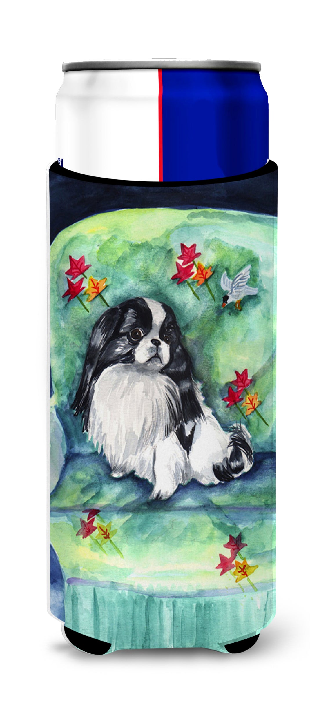 Japanese Chin in Momma&#39;s Chair Ultra Beverage Insulators for slim cans 7034MUK