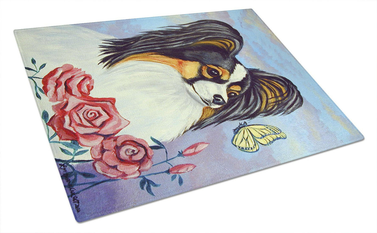 Papillon with Butterfly Glass Cutting Board Large by Caroline&#39;s Treasures