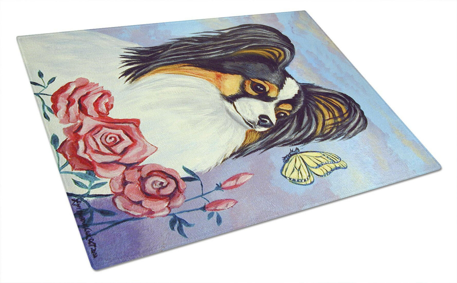 Papillon with Butterfly Glass Cutting Board Large by Caroline's Treasures