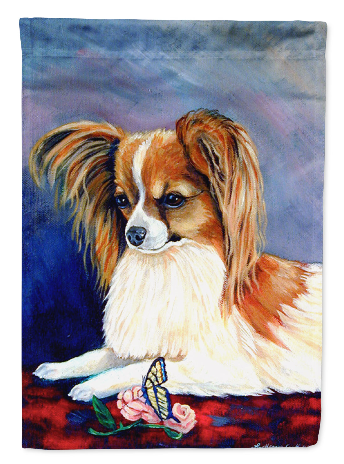 Sable Papillon with a Butterfly and rose Flag Canvas House Size