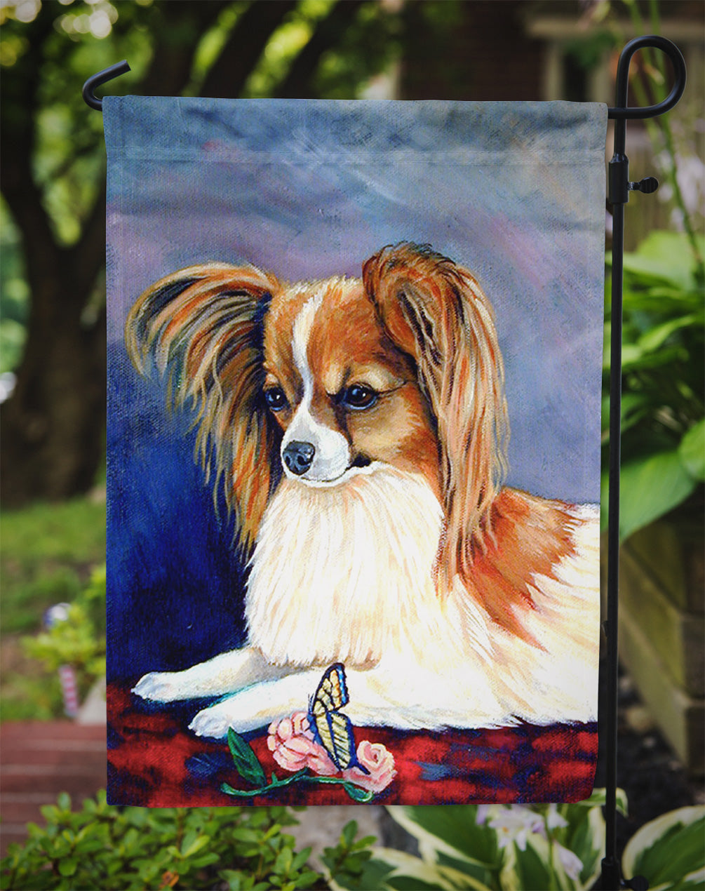 Sable Papillon with a Butterfly and rose Flag Garden Size