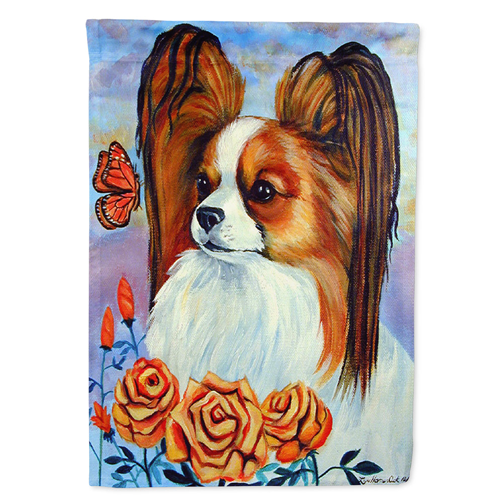 Papillon in the roses Flag Canvas House Size  the-store.com.