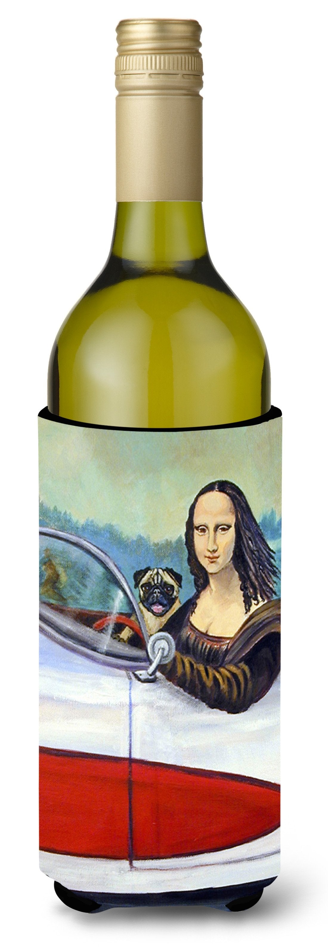 Fawn Pug and Mona Lisa Wine Bottle Beverage Insulator Beverage Insulator Hugger by Caroline's Treasures