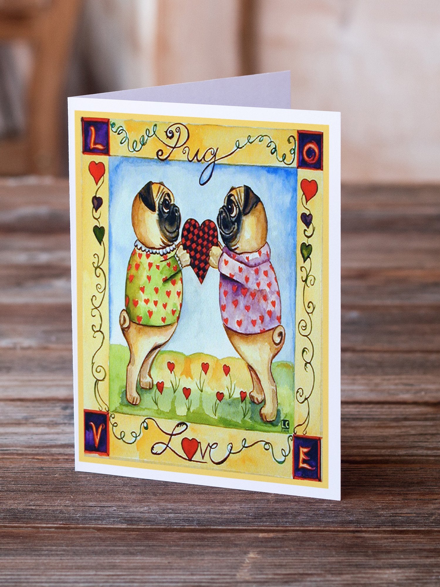Pug LOVE Pug Love Valentine's Day Greeting Cards and Envelopes Pack of 8 - the-store.com