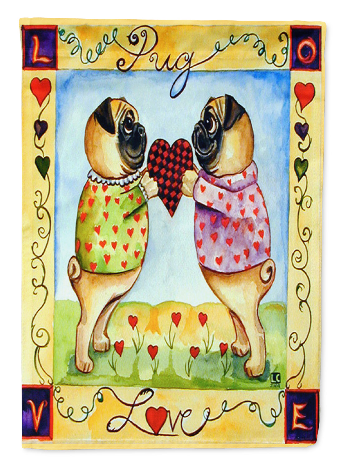 Pug LOVE Pug Love Valentine&#39;s Day Flag Garden Size