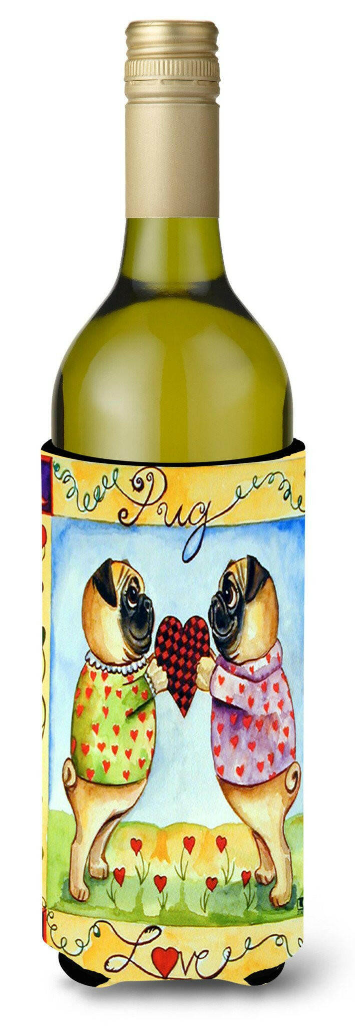 Pug LOVE Pug Love Valentine's Day Wine Bottle Beverage Insulator Beverage Insulator Hugger by Caroline's Treasures