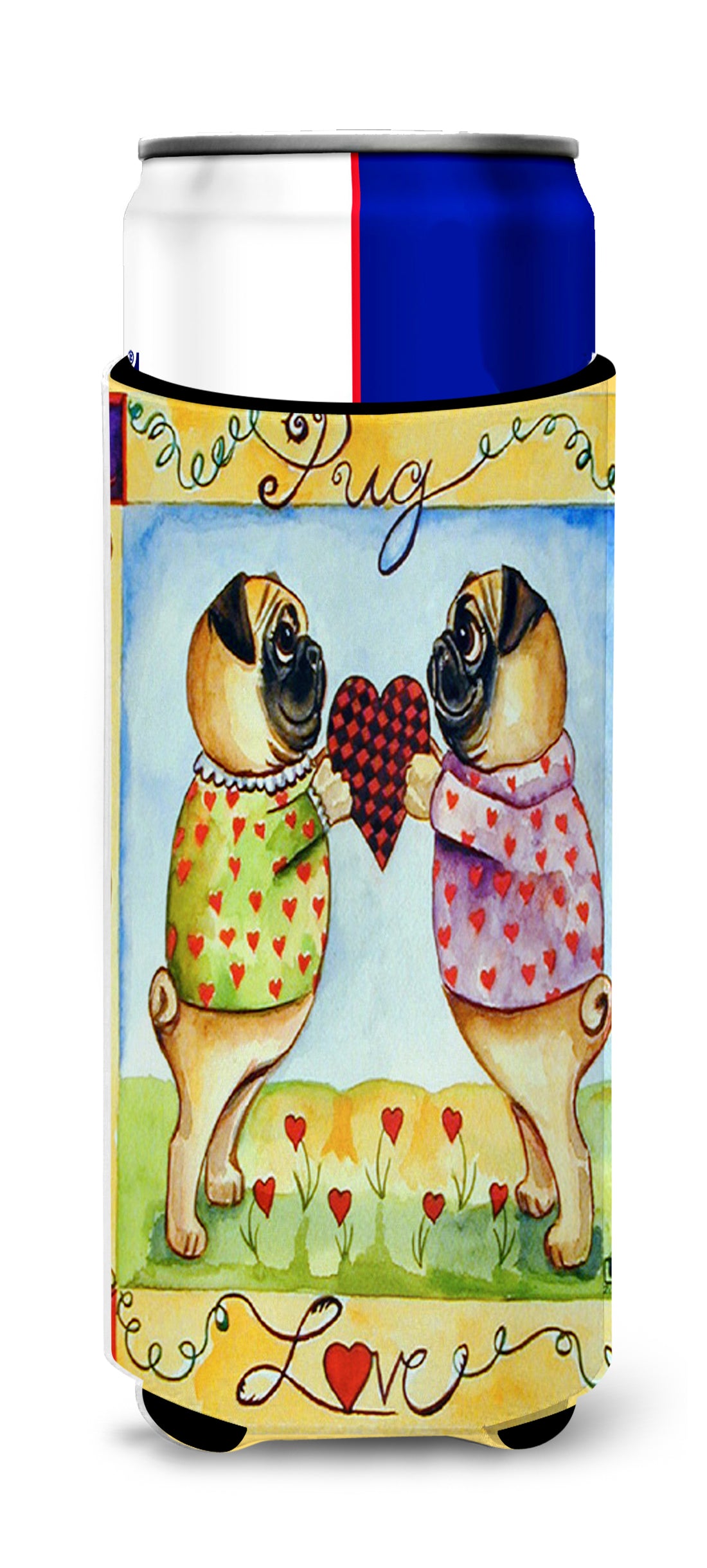 Pug LOVE Pug Love Valentine&#39;s Day Ultra Beverage Insulators for slim cans 7046MUK