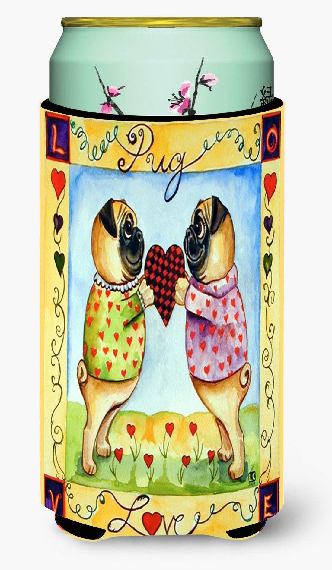 Pug LOVE Pug Love Valentine&#39;s Day  Tall Boy Beverage Insulator Beverage Insulator Hugger by Caroline&#39;s Treasures