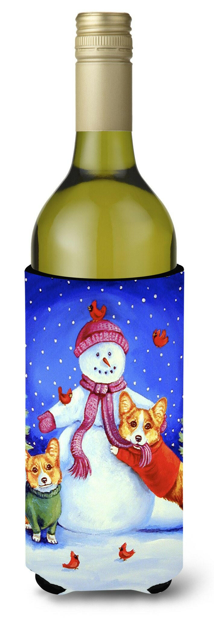 Snowman with Corgi Wine Bottle Beverage Insulator Beverage Insulator Hugger by Caroline&#39;s Treasures