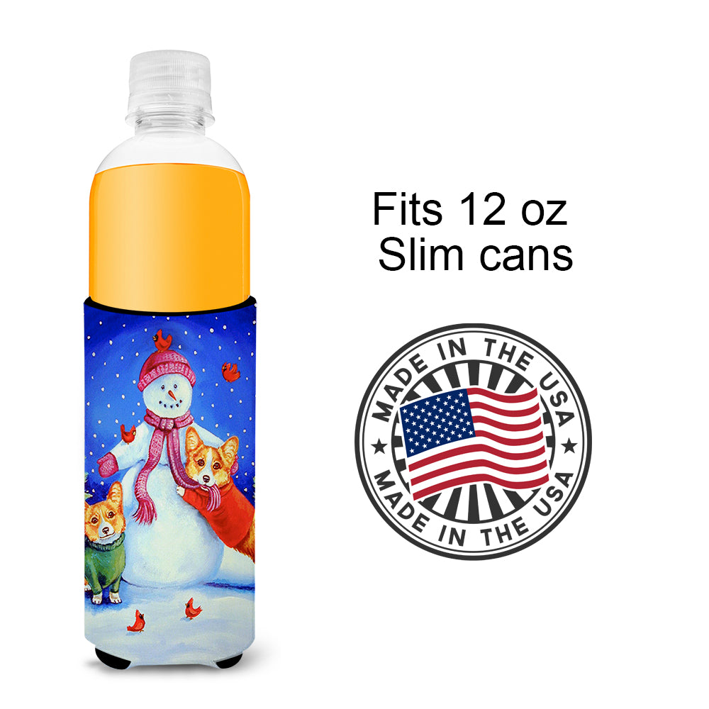 Snowman with Corgi Ultra Beverage Insulators for slim cans 7048MUK.