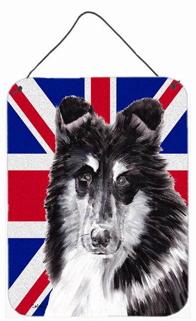Black and White Collie with English Union Jack British Flag Wall or Door Hanging Prints SC9885DS1216 by Caroline's Treasures