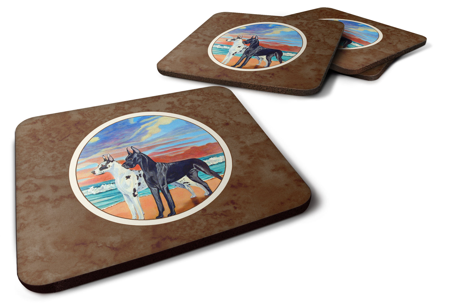 At sunset Great Dane Harlequin and Black Foam Coaster Set of 4 7051FC - the-store.com