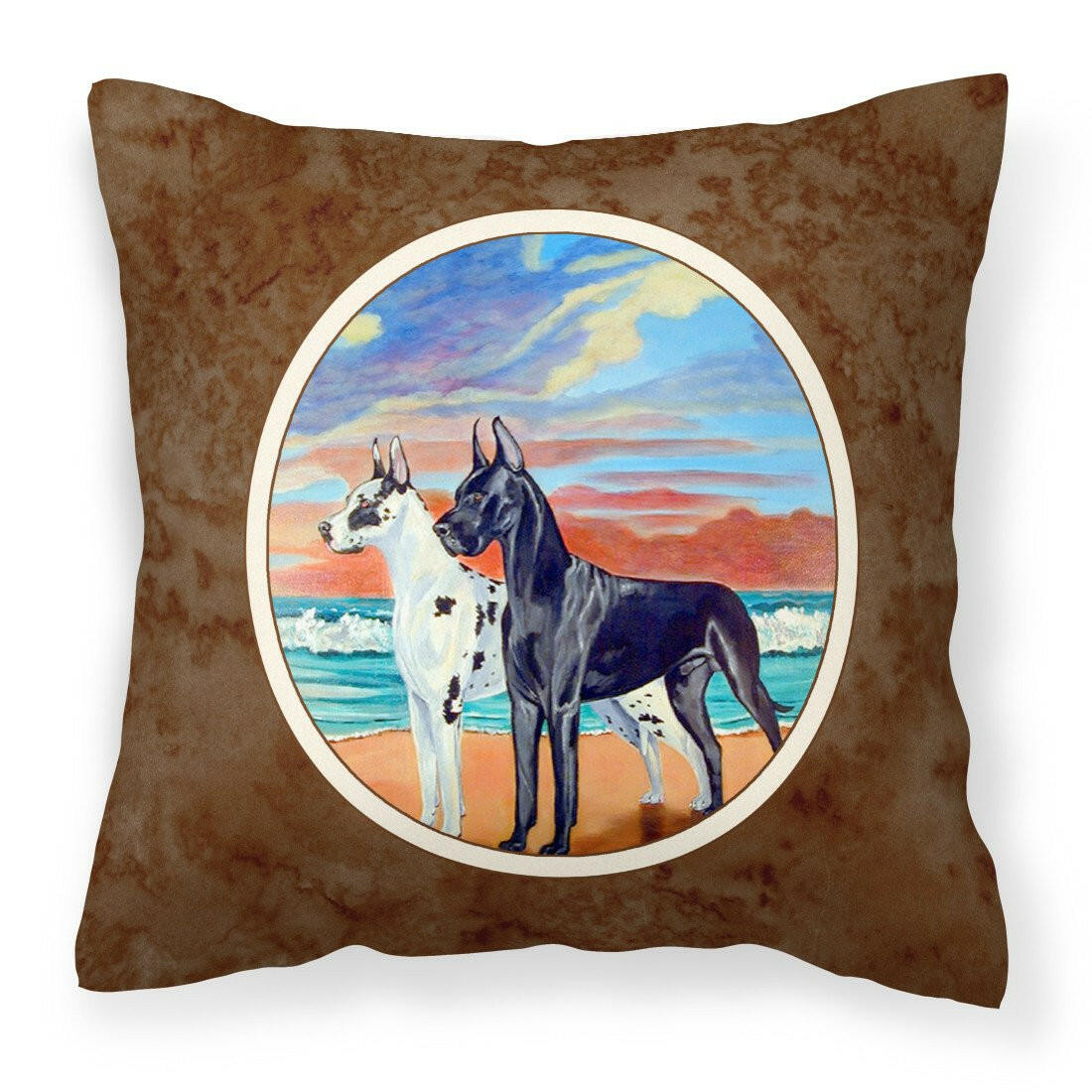 At sunset Great Dane Harlequin and Black Fabric Decorative Pillow 7051PW1414 - the-store.com