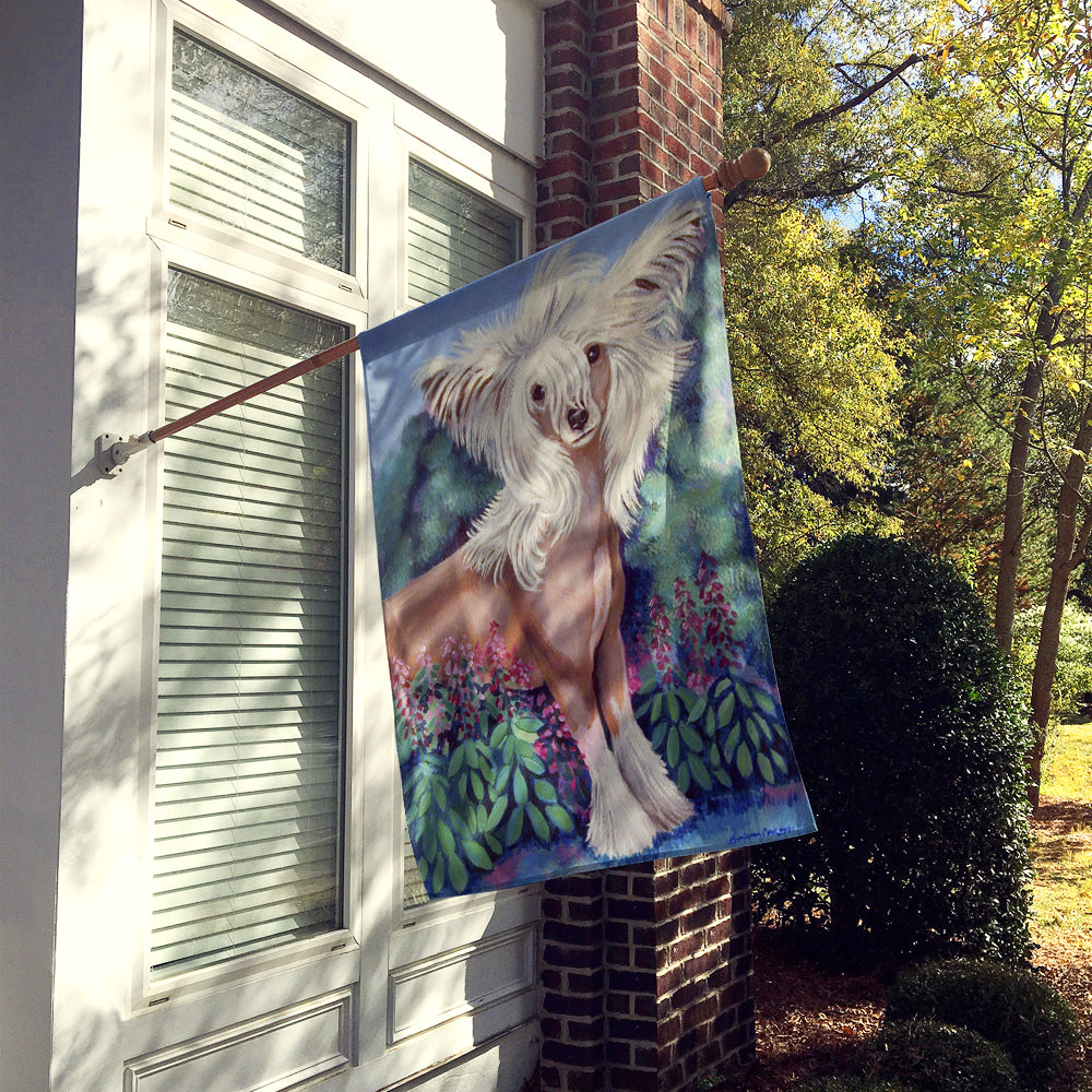 Chinese Crested in flowers  Flag Canvas House Size  the-store.com.