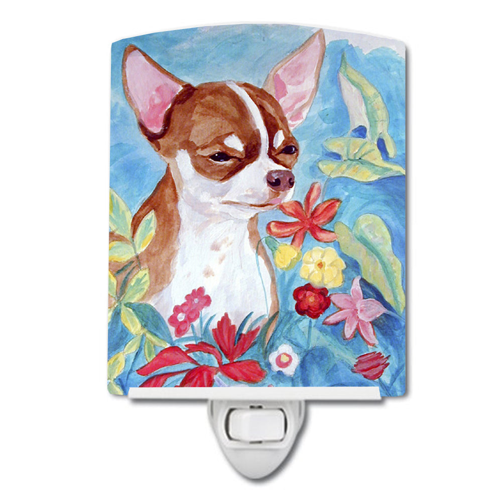 Chihuahua in flowers Ceramic Night Light 7053CNL - the-store.com