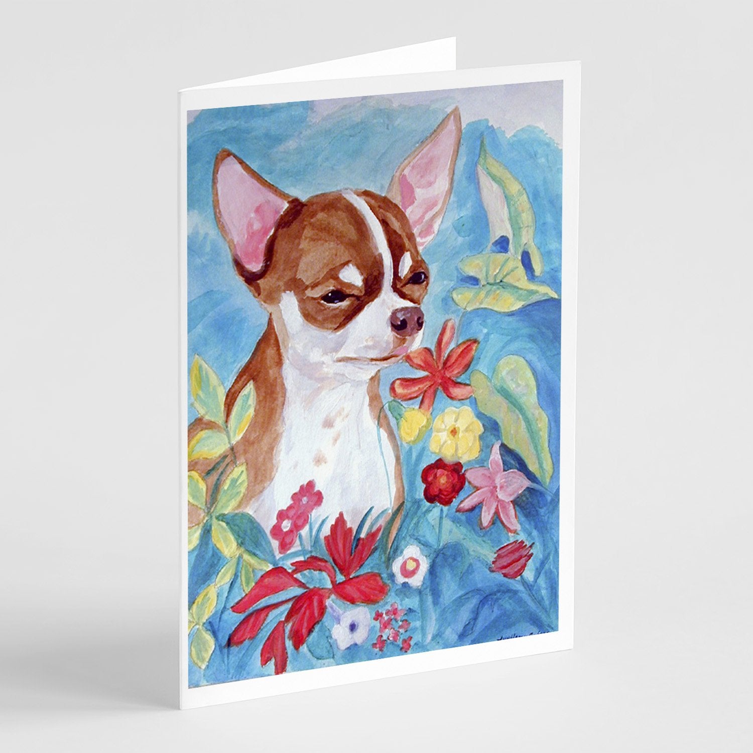 Buy this Chihuahua in flowers  Greeting Cards and Envelopes Pack of 8