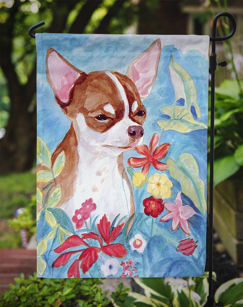 Chihuahua in flowers Flag Garden Size.