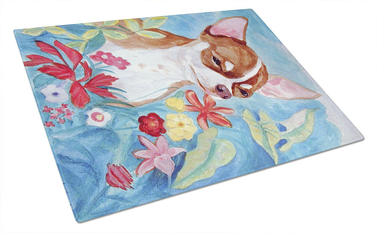 Chihuahua in flowers Glass Cutting Board Large by Caroline&#39;s Treasures