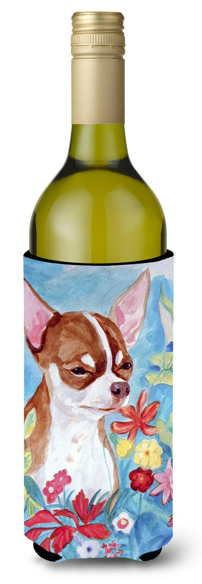 Chihuahua in flowers Wine Bottle Beverage Insulator Beverage Insulator Hugger by Caroline&#39;s Treasures