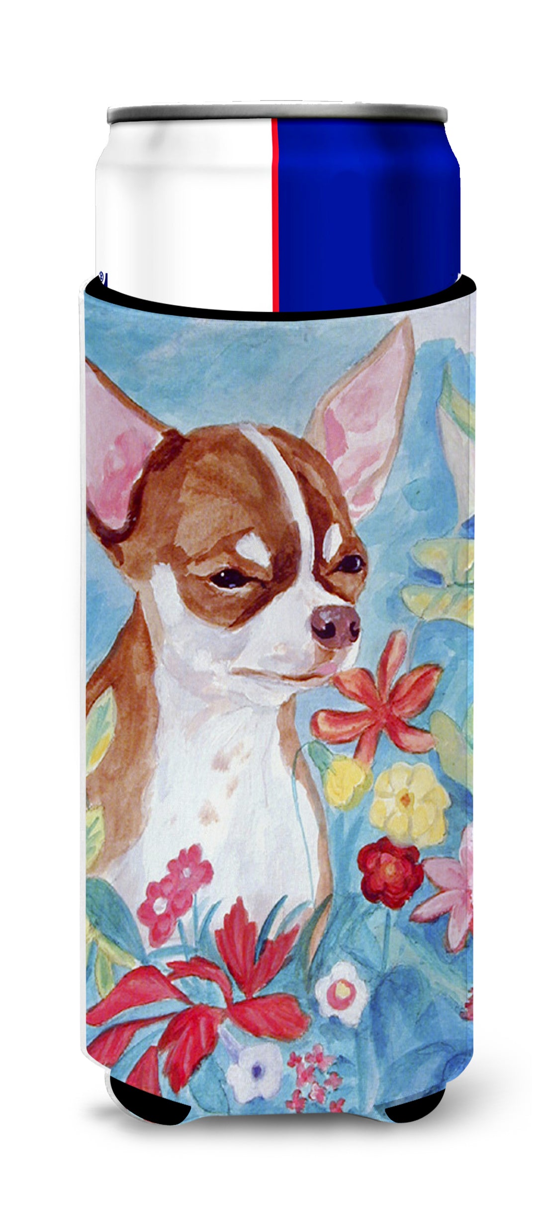 Chihuahua in flowers Ultra Beverage Insulators for slim cans 7053MUK.