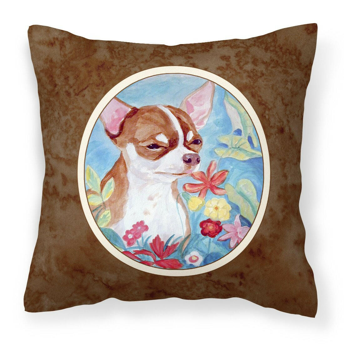 Chihuahua in flowers Fabric Decorative Pillow 7053PW1414 - the-store.com