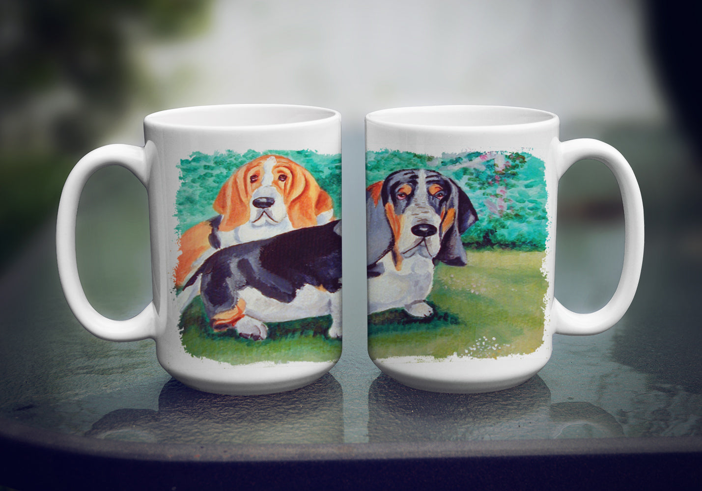 Basset Hound Double Trouble Dishwasher Safe Microwavable Ceramic Coffee Mug 15 ounce 7061CM15  the-store.com.