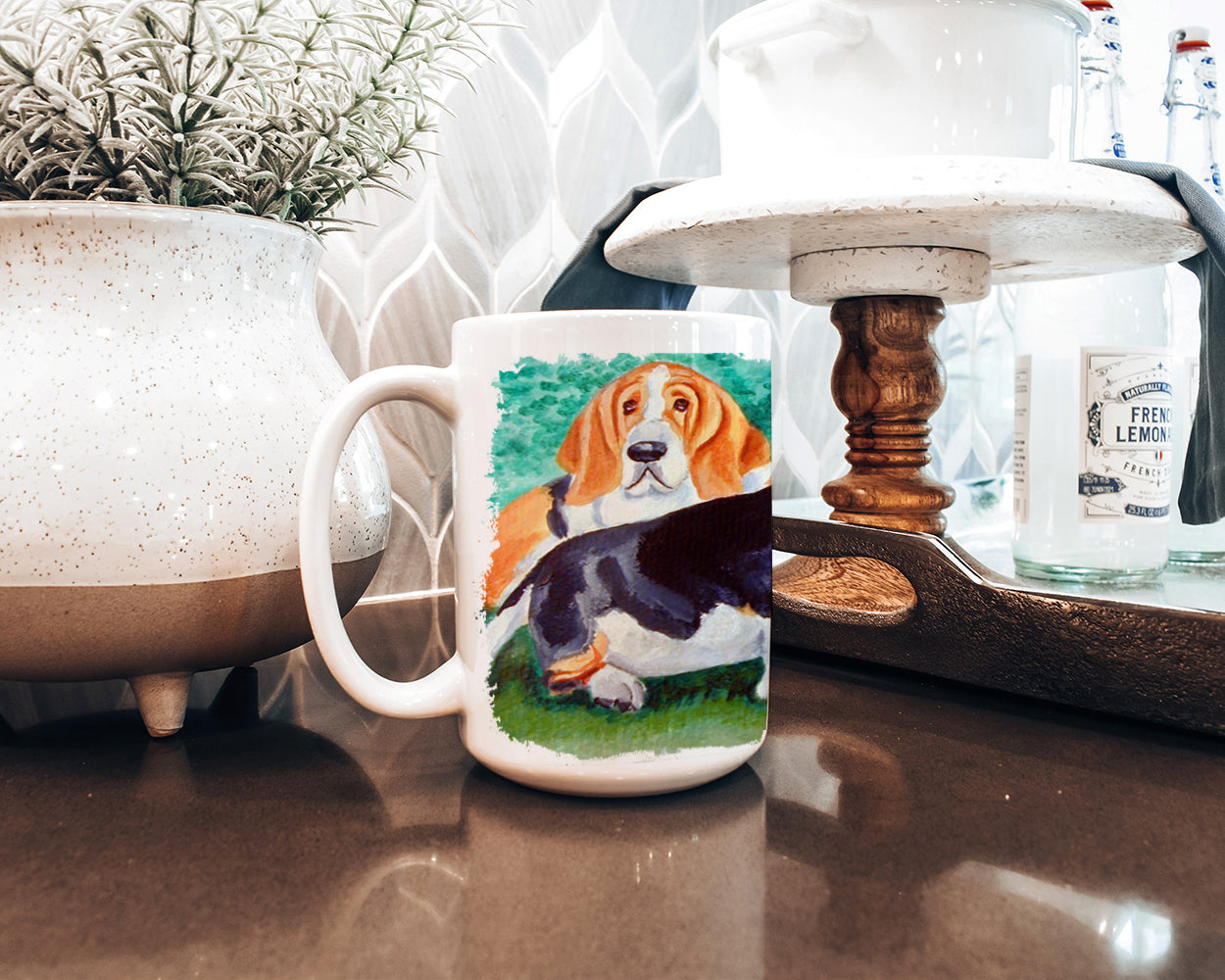 Basset Hound Double Trouble Dishwasher Safe Microwavable Ceramic Coffee Mug 15 ounce 7061CM15  the-store.com.