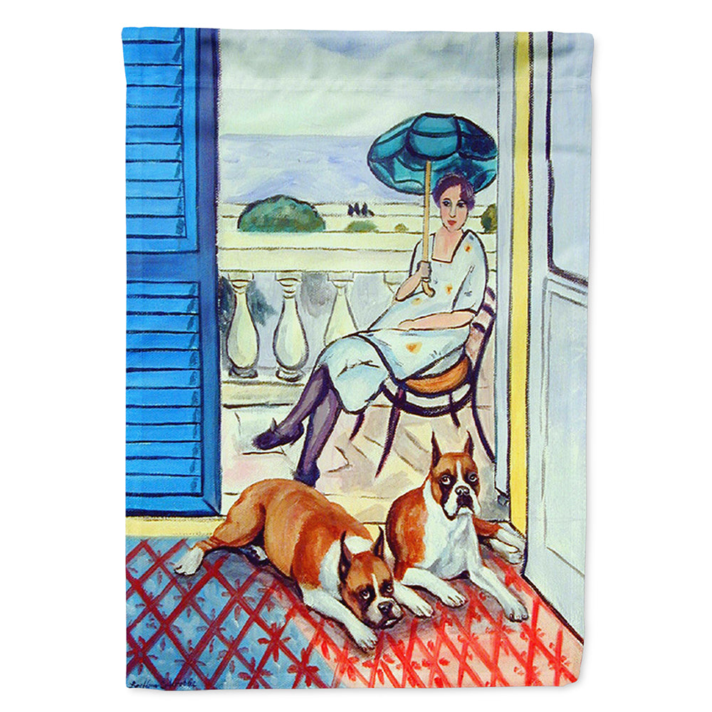 Lady with her Boxer Flag Canvas House Size