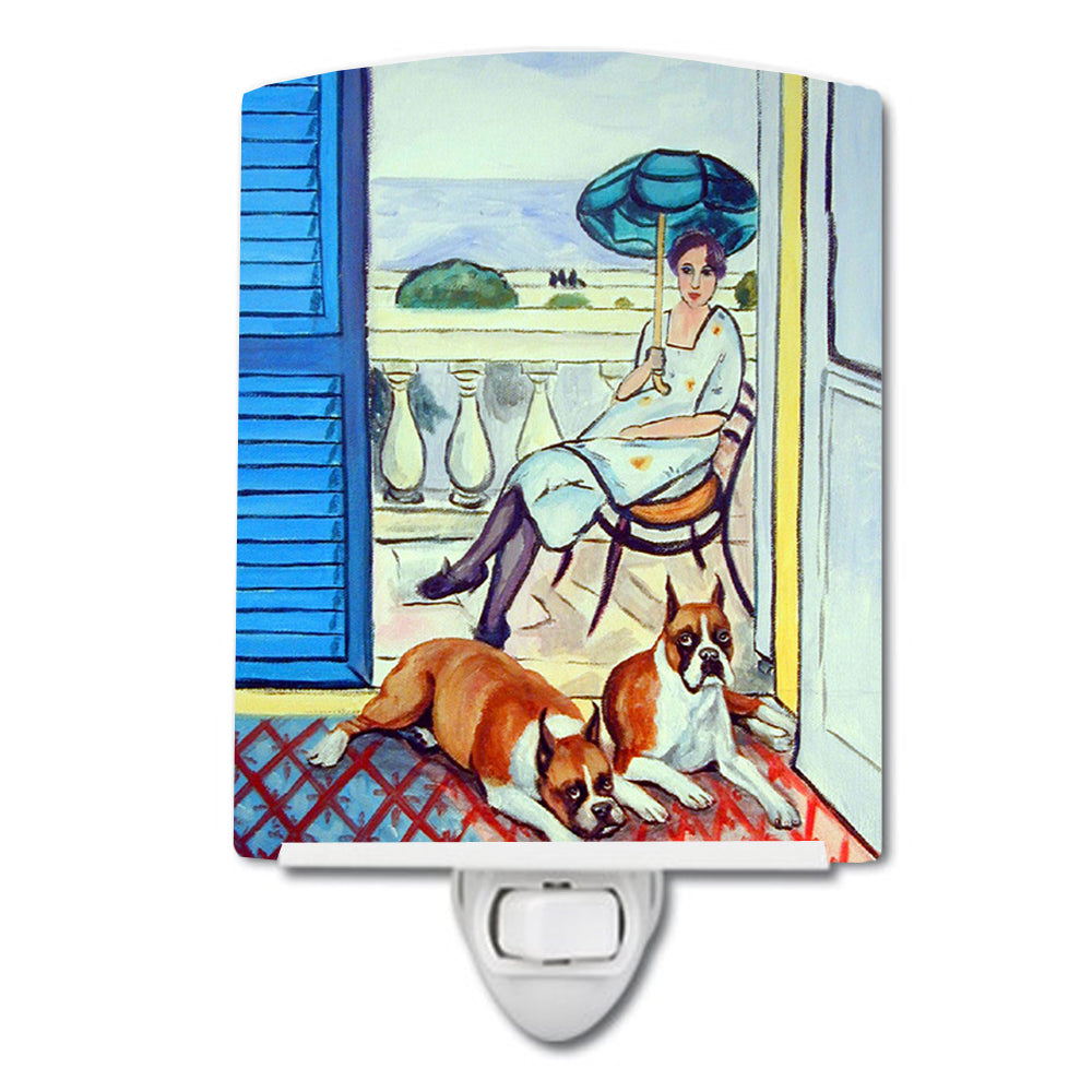 Lady with her Boxer Ceramic Night Light 7068CNL - the-store.com