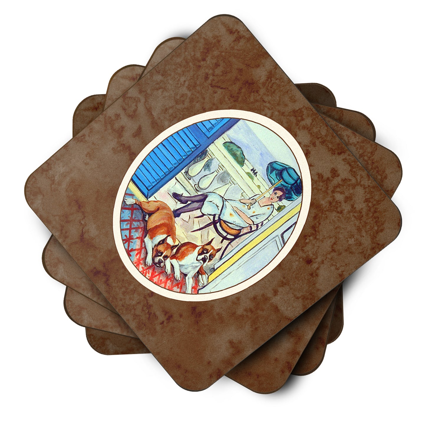 Lady with her Boxer Foam Coaster Set of 4 7068FC - the-store.com