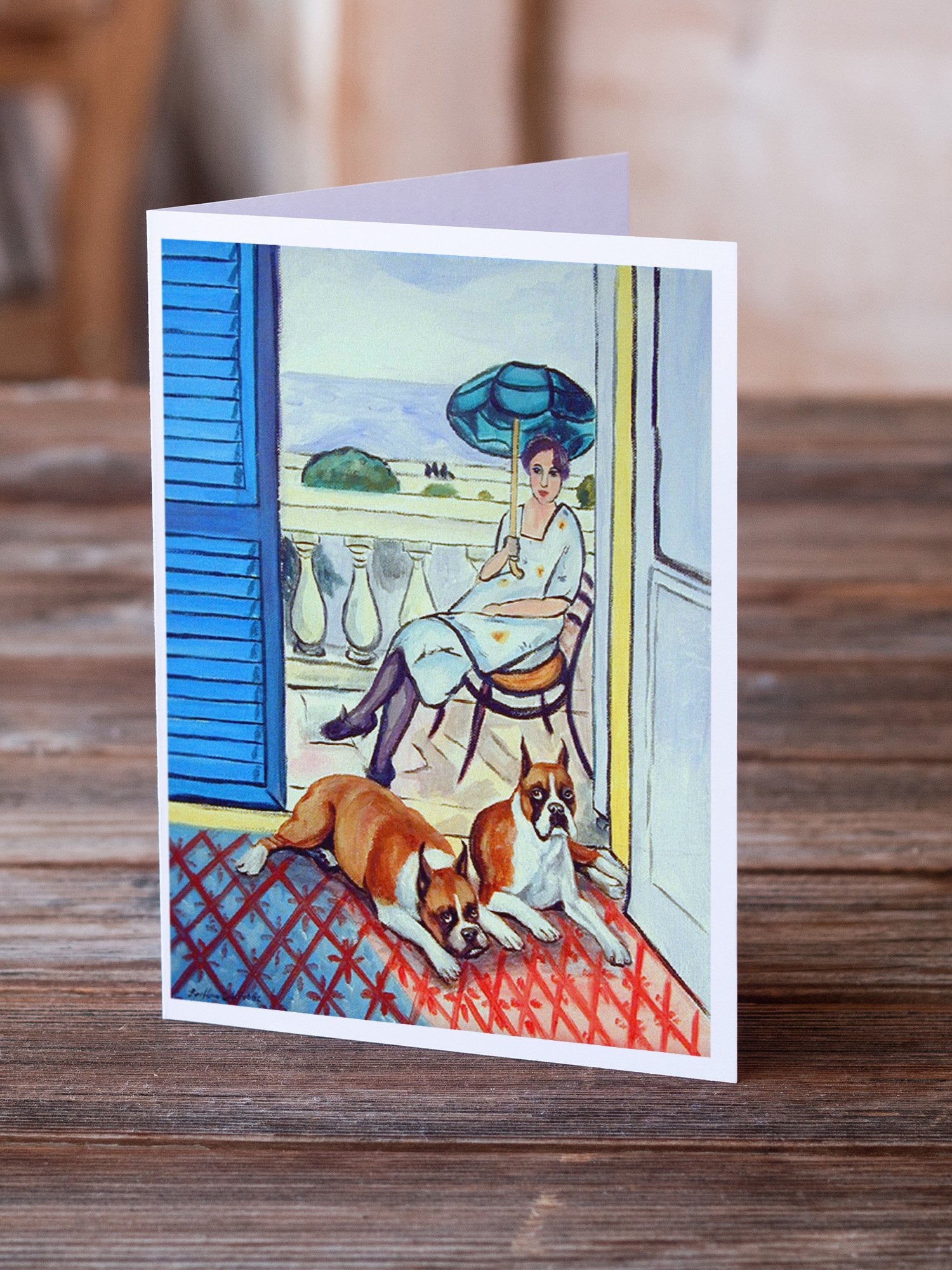 Lady with her Boxer  Greeting Cards and Envelopes Pack of 8 - the-store.com
