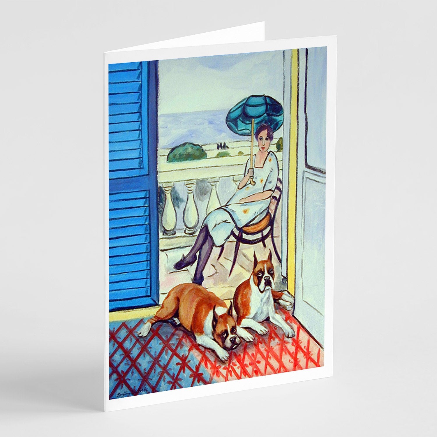 Buy this Lady with her Boxer  Greeting Cards and Envelopes Pack of 8