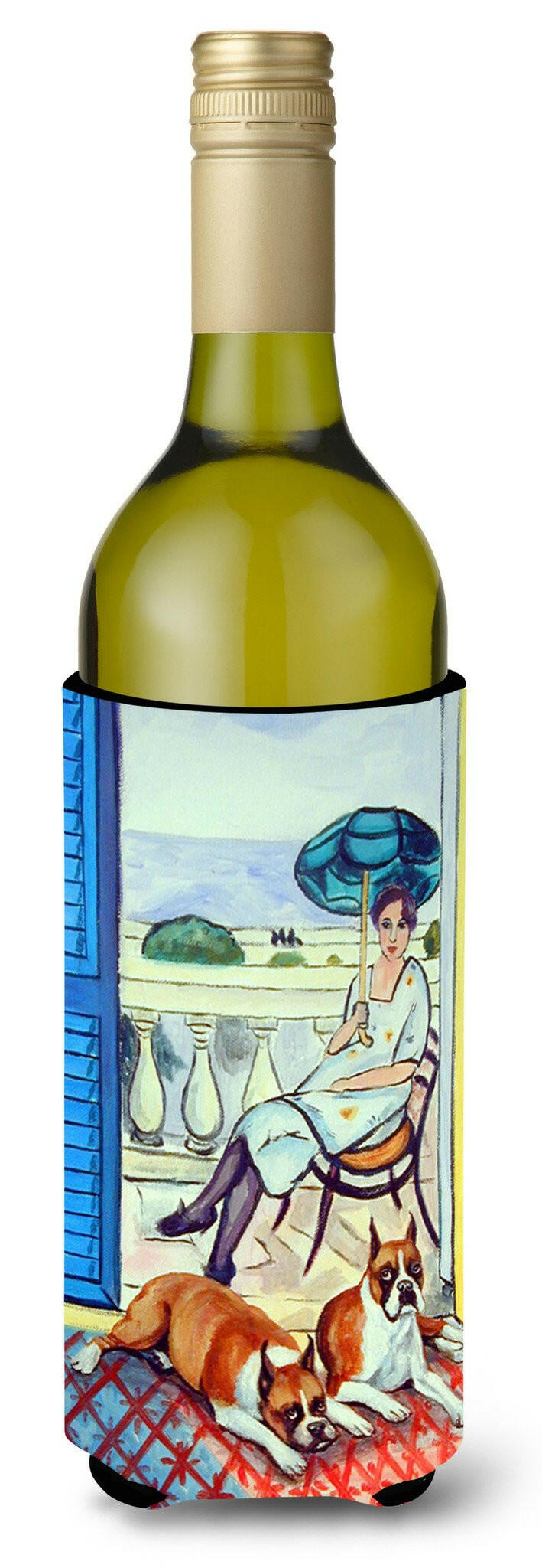 Lady with her Boxer Wine Bottle Beverage Insulator Beverage Insulator Hugger by Caroline&#39;s Treasures
