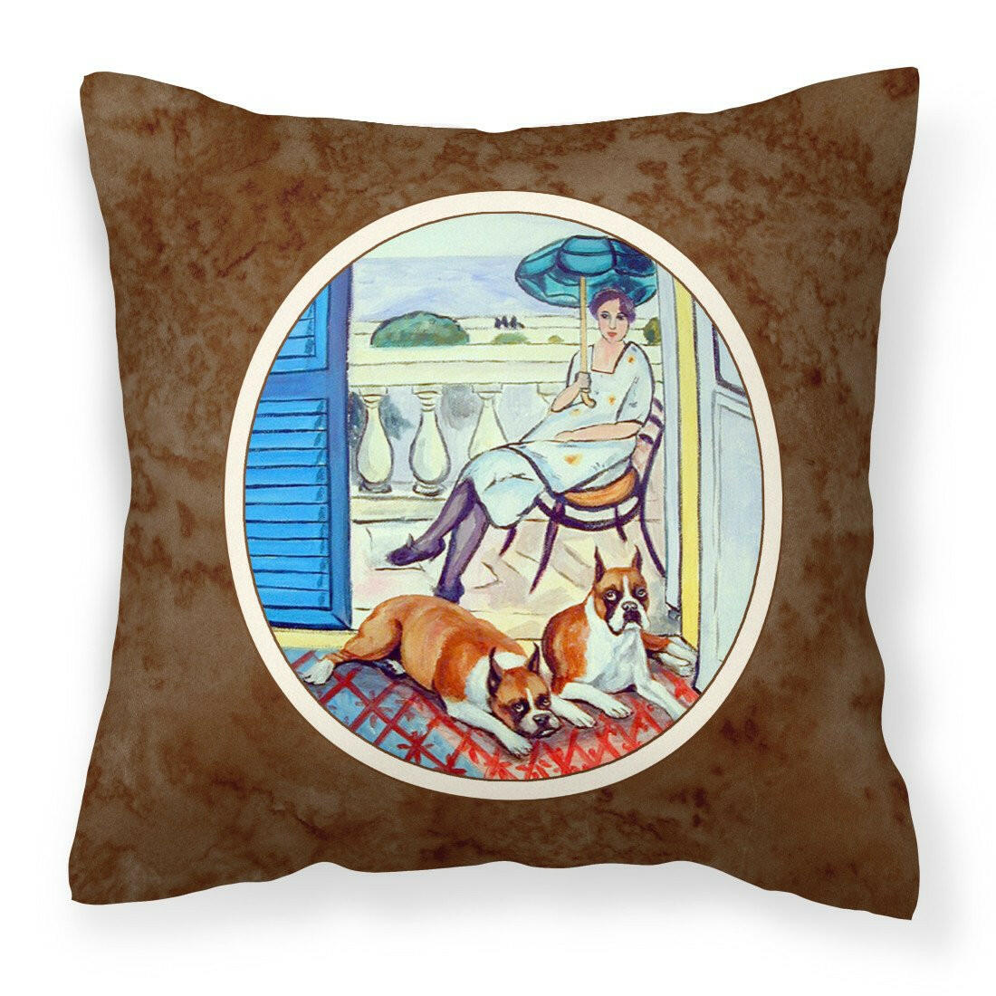 Lady with her Boxer Fabric Decorative Pillow 7068PW1414 - the-store.com
