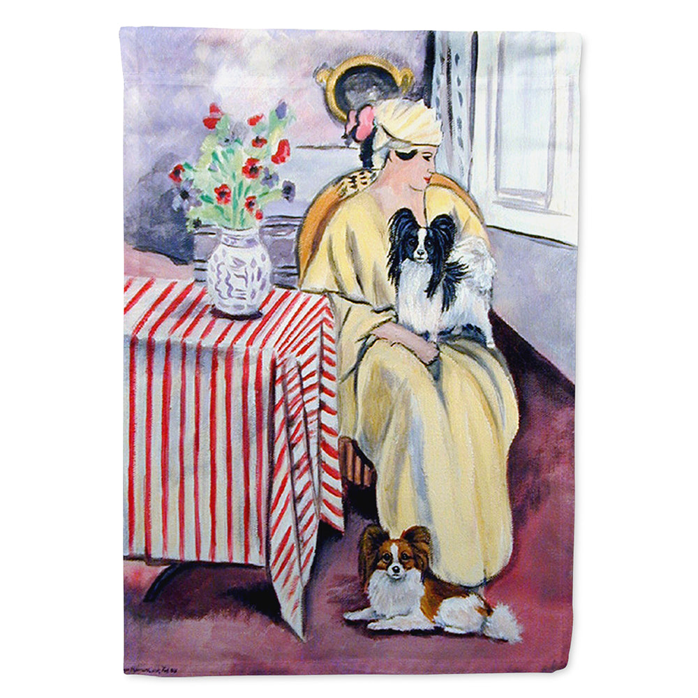 Lady with her Papillon Flag Canvas House Size  the-store.com.