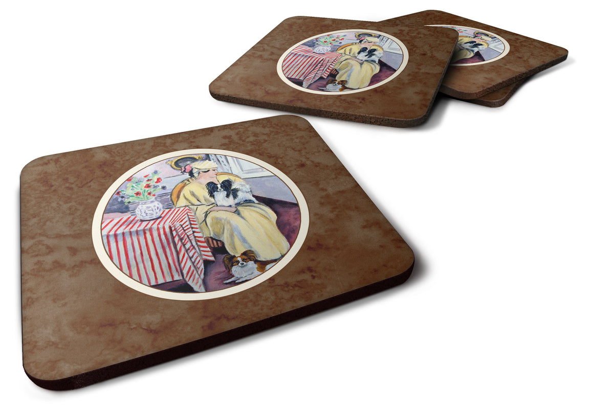 Lady with her Papillon Foam Coaster Set of 4 7069FC - the-store.com