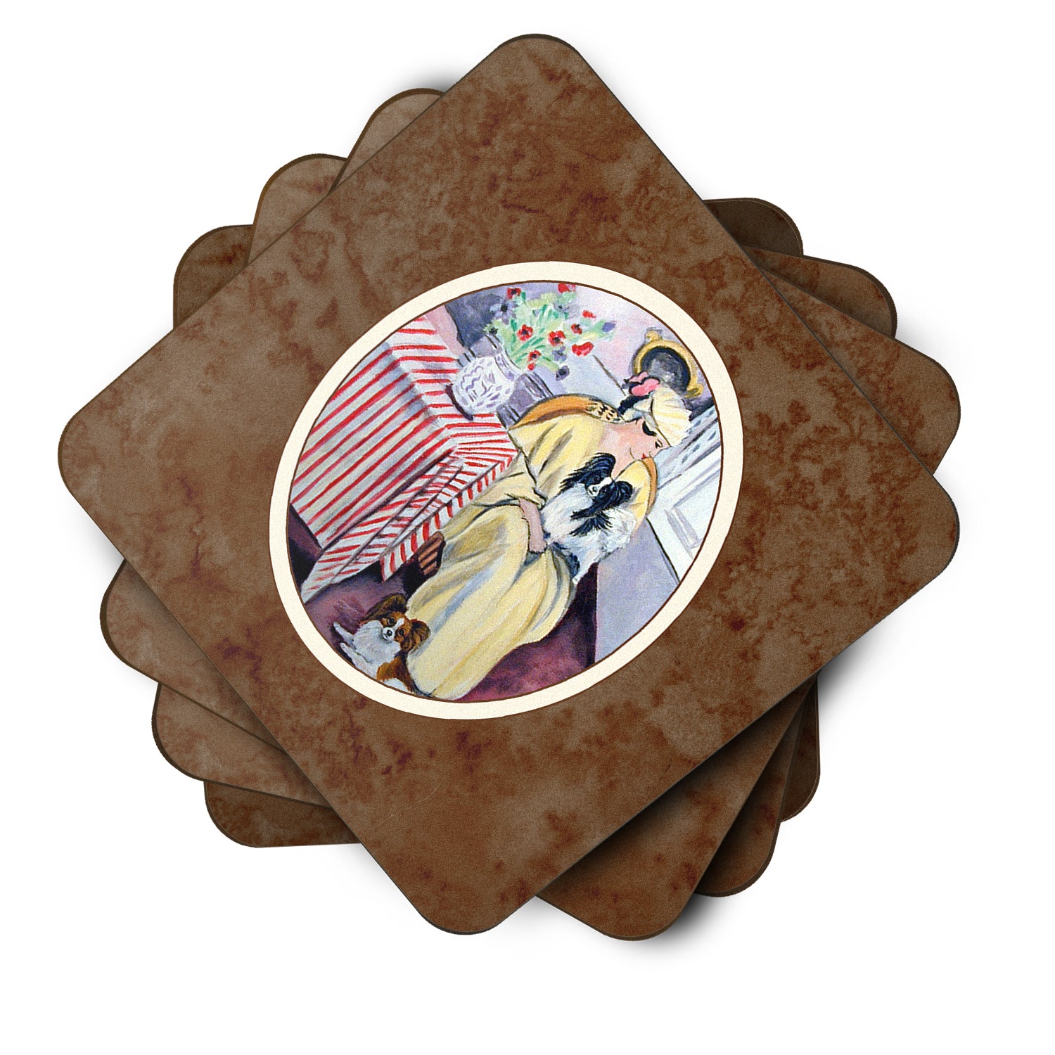 Lady with her Papillon Foam Coaster Set of 4 7069FC - the-store.com