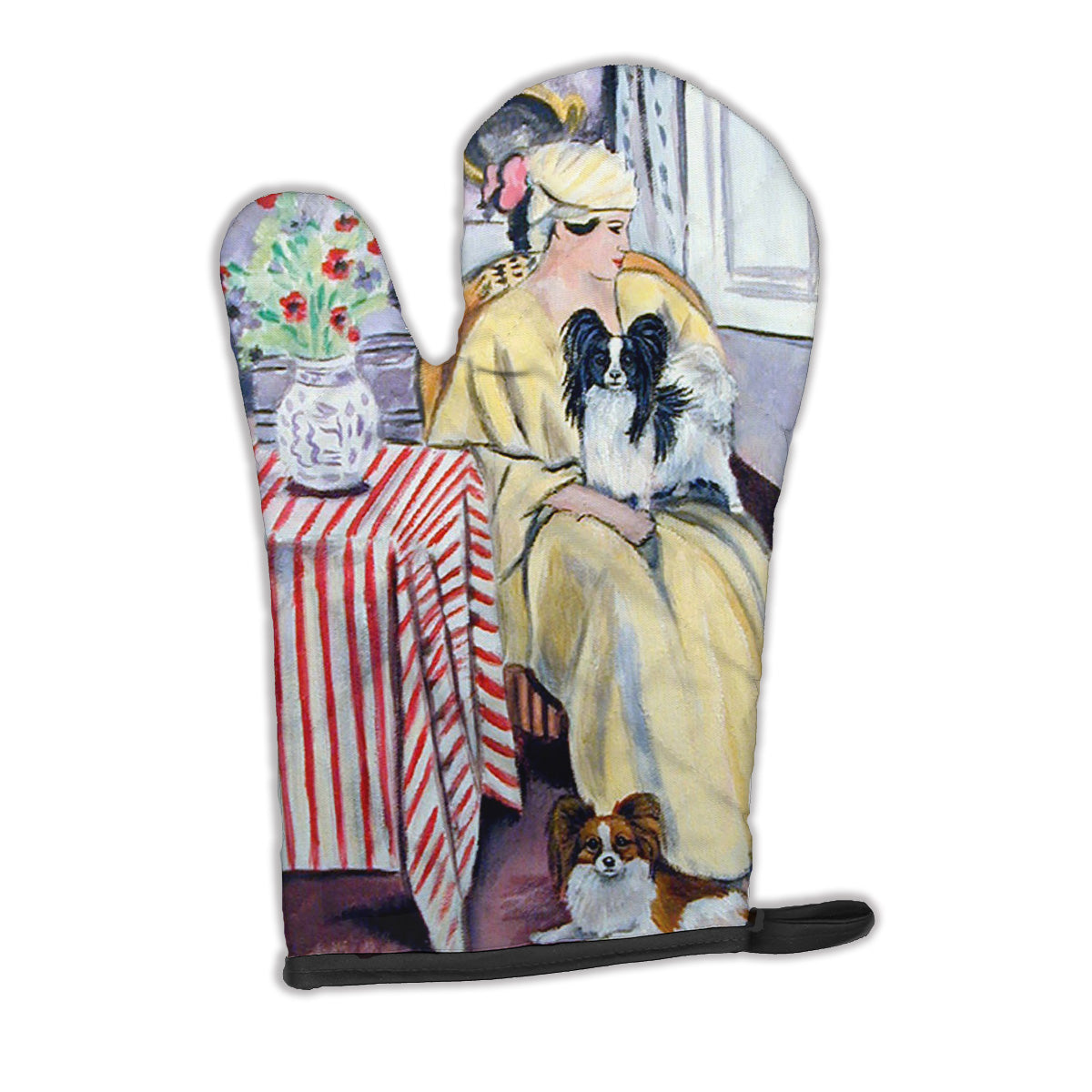 Lady with her Papillon Oven Mitt 7069OVMT  the-store.com.