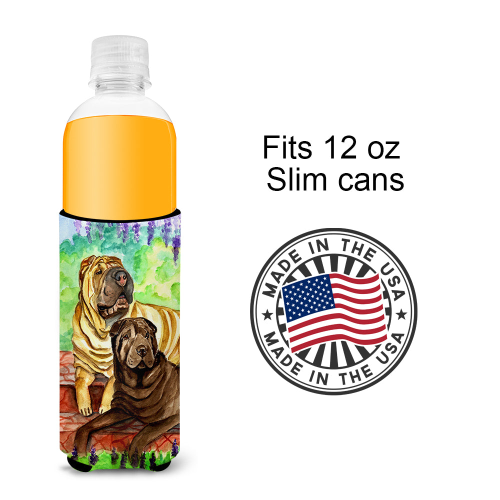 Shar Pei Fawn and Chocolate Ultra Beverage Insulators for slim cans 7070MUK.