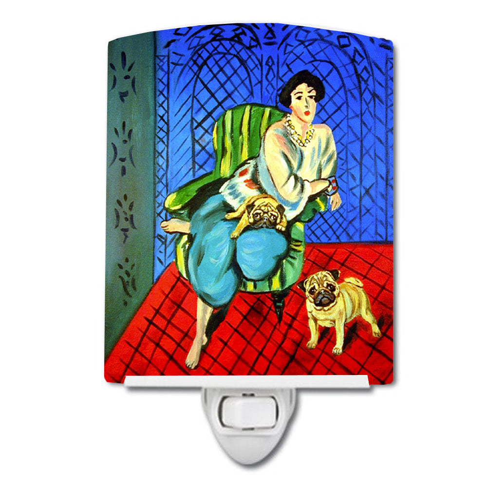 Lady with her  Fawn Pug Ceramic Night Light 7072CNL - the-store.com