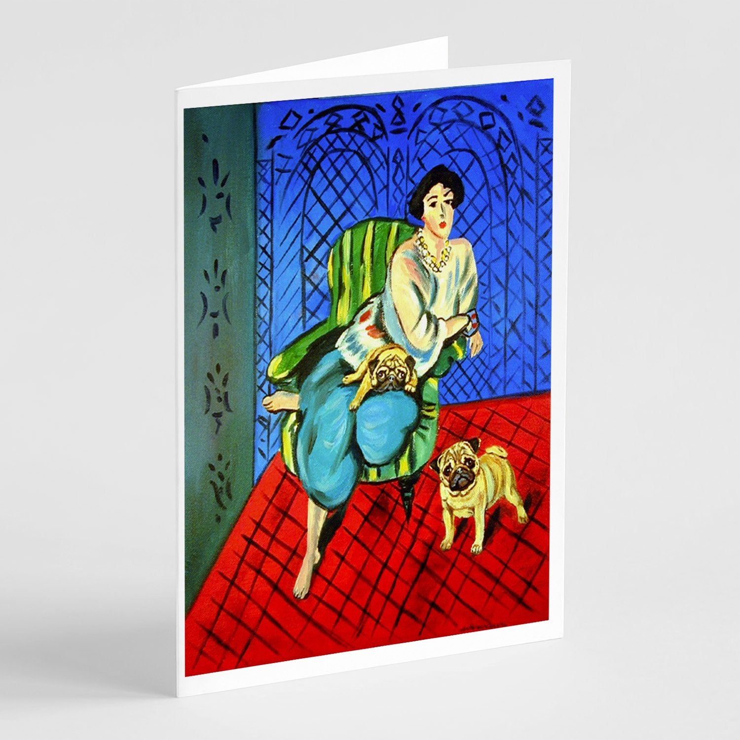 Buy this Lady with her  Fawn Pug  Greeting Cards and Envelopes Pack of 8