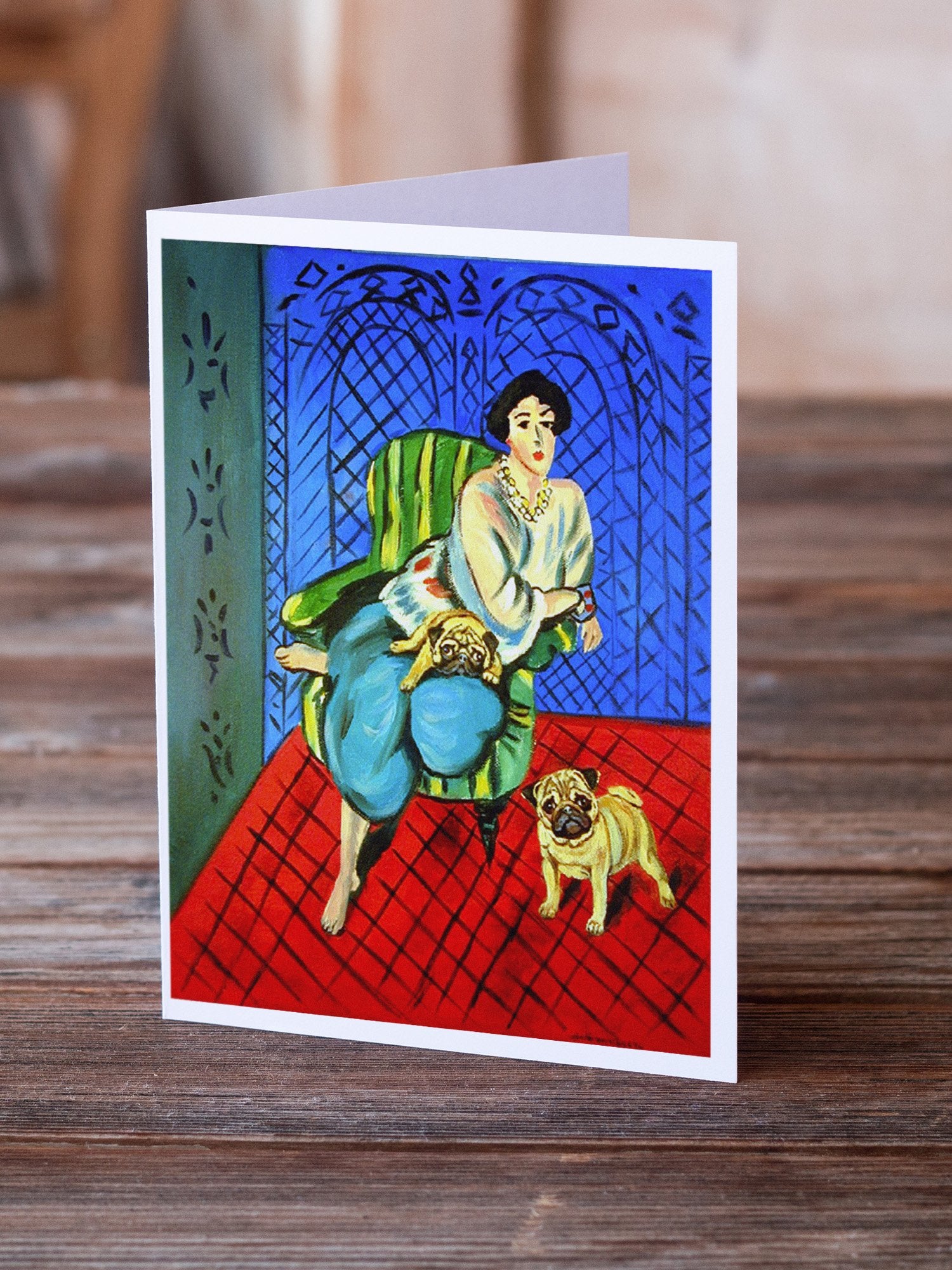Buy this Lady with her  Fawn Pug  Greeting Cards and Envelopes Pack of 8