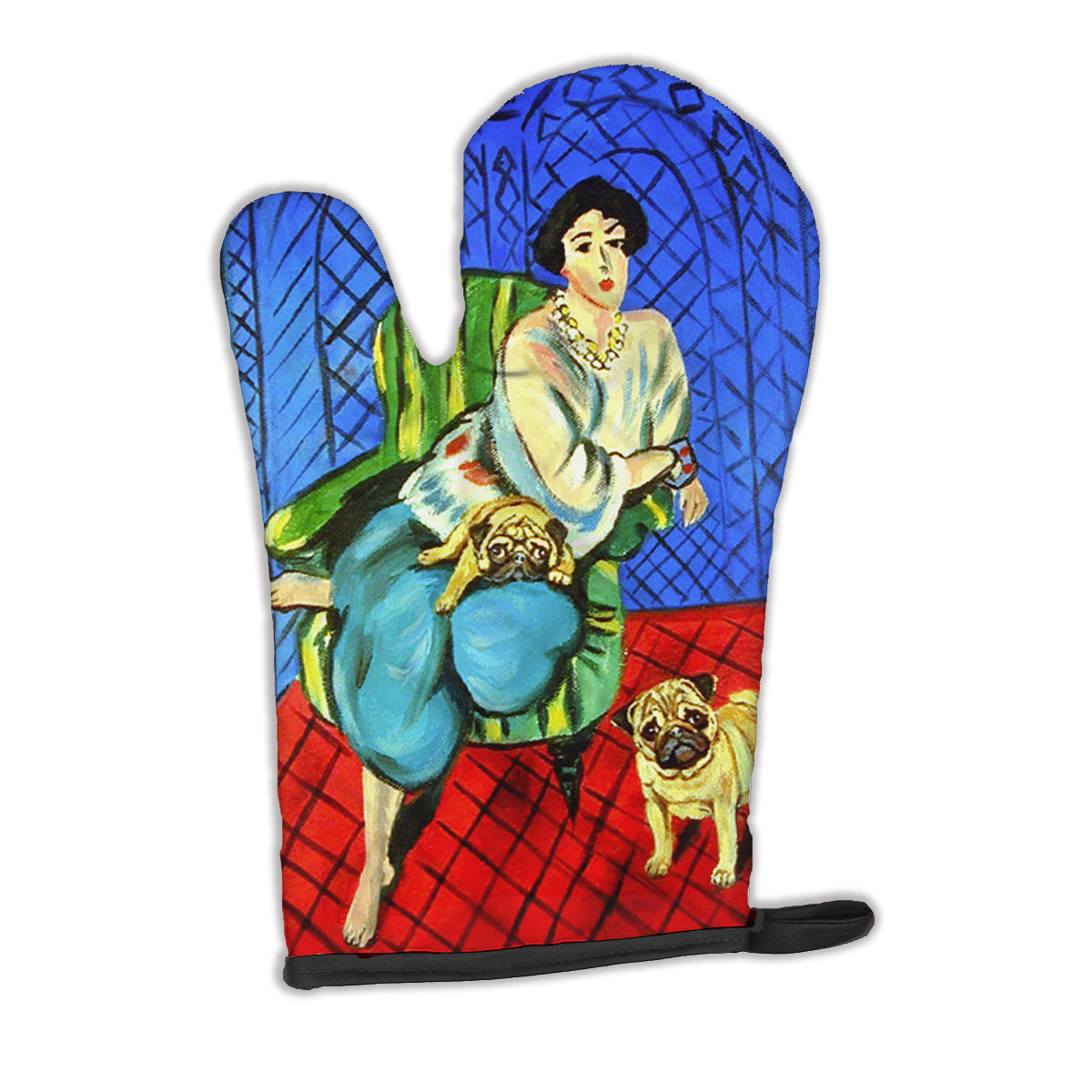Lady with her  Fawn Pug Oven Mitt 7072OVMT  the-store.com.
