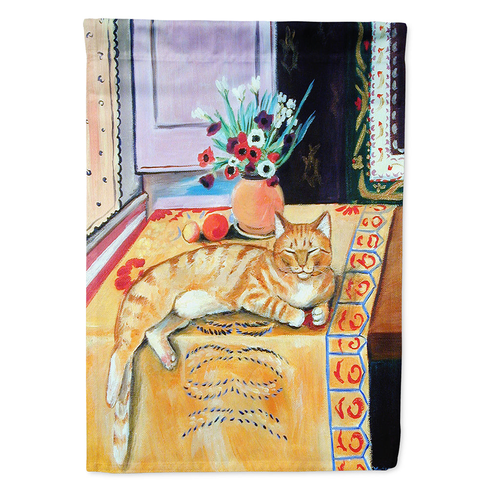 Orange Tabby Cat on the table Flag Canvas House Size  the-store.com.