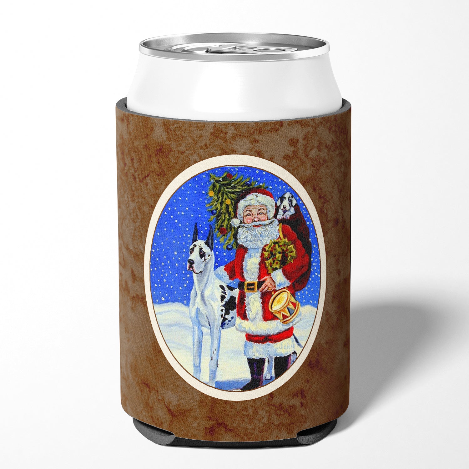 Arlequin Dogue Allemand avec le Père Noël Can ou Bottle Hugger 7083CC