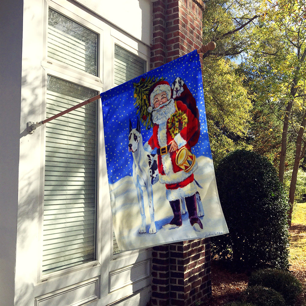 Harlequin Great Dane avec le drapeau du Père Noël Taille de la maison en toile